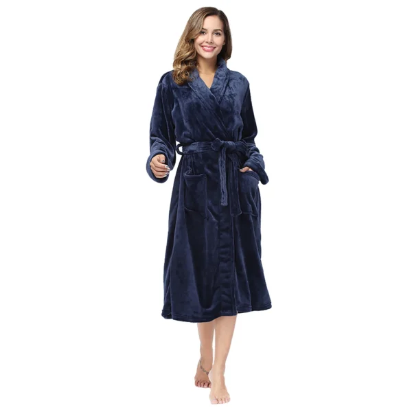 RONGTAI Women's solid color lapel bathrobe autumn and winter models facecloth warm and comfortable long-sleeved robe homewear - AliExpress - Image 3