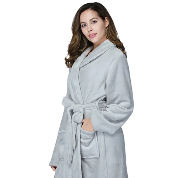 RONGTAI Women's solid color lapel bathrobe autumn and winter models facecloth warm and comfortable long-sleeved robe homewear - AliExpress - Image 6