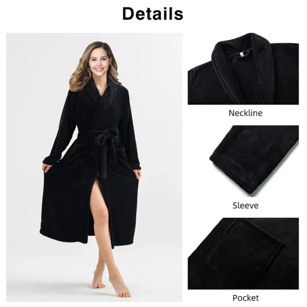 RONGTAI Women's solid color lapel bathrobe autumn and winter models facecloth warm and comfortable long-sleeved robe homewear - AliExpress - Image 5