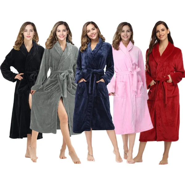RONGTAI Women's solid color lapel bathrobe autumn and winter models facecloth warm and comfortable long-sleeved robe homewear - AliExpress